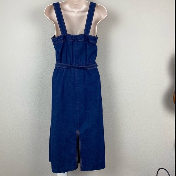Vintage 80s Touché Blue Denim Jean Apron Overall Dress with Belt - Picture 4 of 8